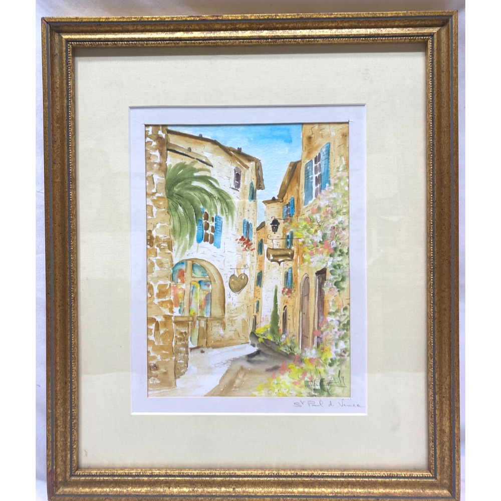 St Paul de Vence Mona Edulesco Original Watercolor 13x15" framed